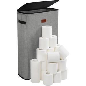 Toilet Paper Storage, 15-24 Rolls Extra Toilet Paper Organizer with Lid, Slim Bathroom Storage for Rolling Tissue, Dirty Laundry, Towels, Grey