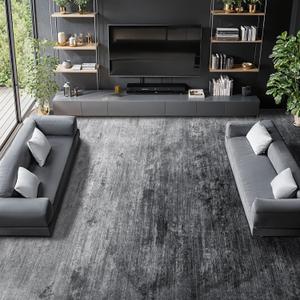 Washable Rug 9x12 Area Rugs for Living Room - Stain Resistant Non-Slip Backing Boho Rug for Bedroom,Durable & Ultra-Thin Vintage Large Area Rug(9x12,Gray) (Grey)