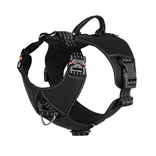 ICEFANG GN8 Quick-Moving Tactical Dog Harness with 2xMetal Buckles for Large Sized Dogs,Reflective K9 Vest,No-Pull Front Leash Clip,5-Points Adjustable Pet Harness (Black, Large (Pack of 1))
