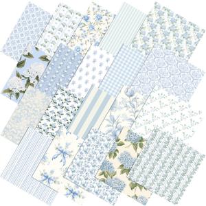 Tudomro 100 Pcs Blue Floral Fabric Squares Bundles 10 x 10 Inch Cotton Hydrangea Quilting Fabric Blue Spring Flower Fat Quarters Printed Cloth Quilt Patchwork Material for Sewing DIY Crafts Supplies