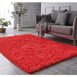 TABAYON Shag Area Rug, 4'x6' Red Indoor Ultra Soft Plush Rugs for Living Room, Non-Skid Modern Nursery Faux Fur Rugs for Kids Room Home Decor