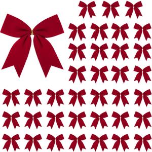Cindeer 36 Pieces Velvet Bows with Twist Ties 6.3x5.5, Elegant Ribbon Gift Bow for Wrapping Presents, Treat Bags, Wedding Decor, Baby Shower, Bridal Party & DIY Craft Wreath(Burgundy)