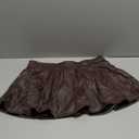 OYOANGLE Women's Plus Size PU Leather Ruffle Short Skirts High Waist Pleated Skater Skirt with Built in Shorts (3X-Large Plus, Brown)