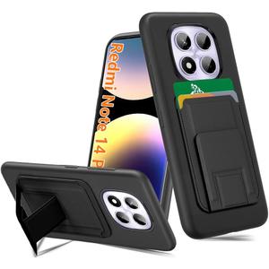 Compatible for Xiaomi Redmi Note 14 Pro 4G (Not 5G) Phone Case, Folding Card Holder/ Slots Kickstand/Stand Wallet Silicone TPU Silim Fit Protective Cover Case for Redmi Note 14 Pro 4G 2025 - Black