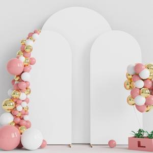 Wokceer Wedding Arch Backdrop Cover 7.2FT, 6FT, 6FT Spandex Set of 3 Wedding Arch Stand Covers Round Top Chiara Backdrop Stands Cover for Birthday Party Ceremony Banquet Decor White