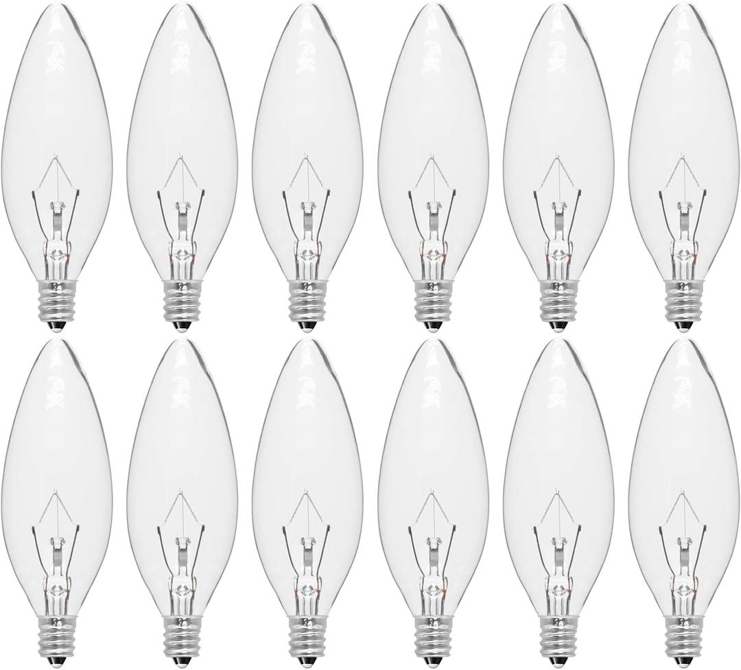 12-Pack E12 Candelabra Light Bulbs 25W Warm White 2500K, 240 Lumen Dimmable Chandelier Light Bulbs for Ceiling Fan, Pendants or Outdoor, B10 Clear Incandescent Bulbs (Silver Base)