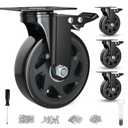 6 Inch Caster Wheels Heavy Duty Casters with Brake, Casters Set of 3 Loading 3000 Lbs, Locking Industrial Swivel Top Plate Casters Wheels for Furniture and Workbench Cart(Two Hardware Kits Included)