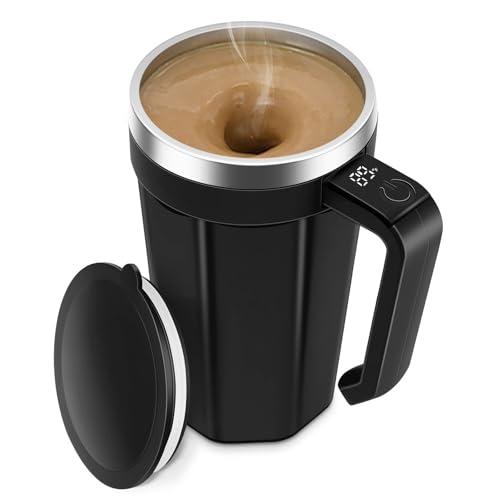 LeadYuantop Self Stirring Coffee Mug with Temperature Display, 18 oz Automatic Magnetic Mixing Cup, Rechargeable Travel Mug for Coffee, Milk, Cocoa - (Black)