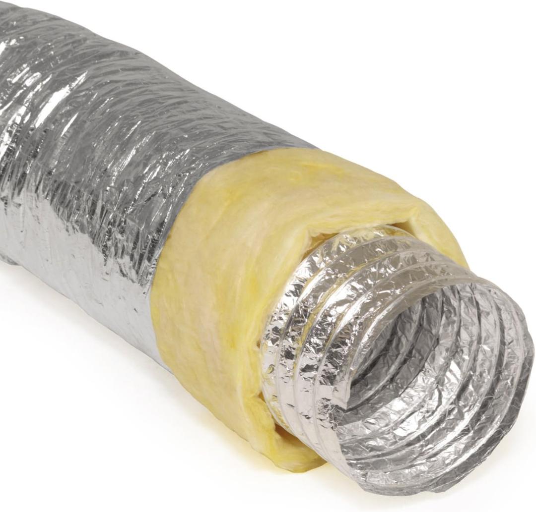 6" Inch Flexible Aluminum Ducting Hose Insulated R-4.2 Air Duct Pipe for for Heavy Duty HVAC & Exhaust Ductwork Insulation - 25' Feet Long