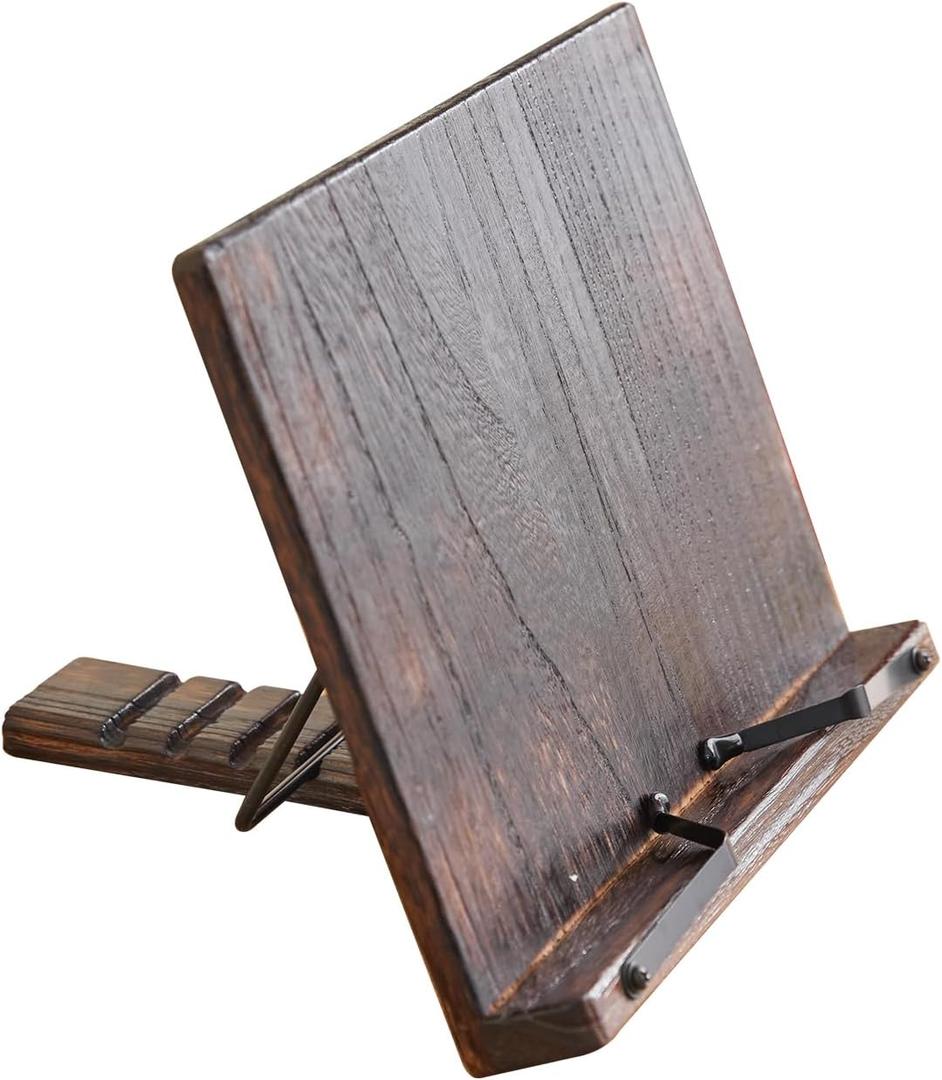 Wooden Book Stand Holder Adjustable,Portable Desktop Organizer for Cookbooks/Tablets,Hands Free Reading Rest with Ergonomic Design, Fits Books & iPads
