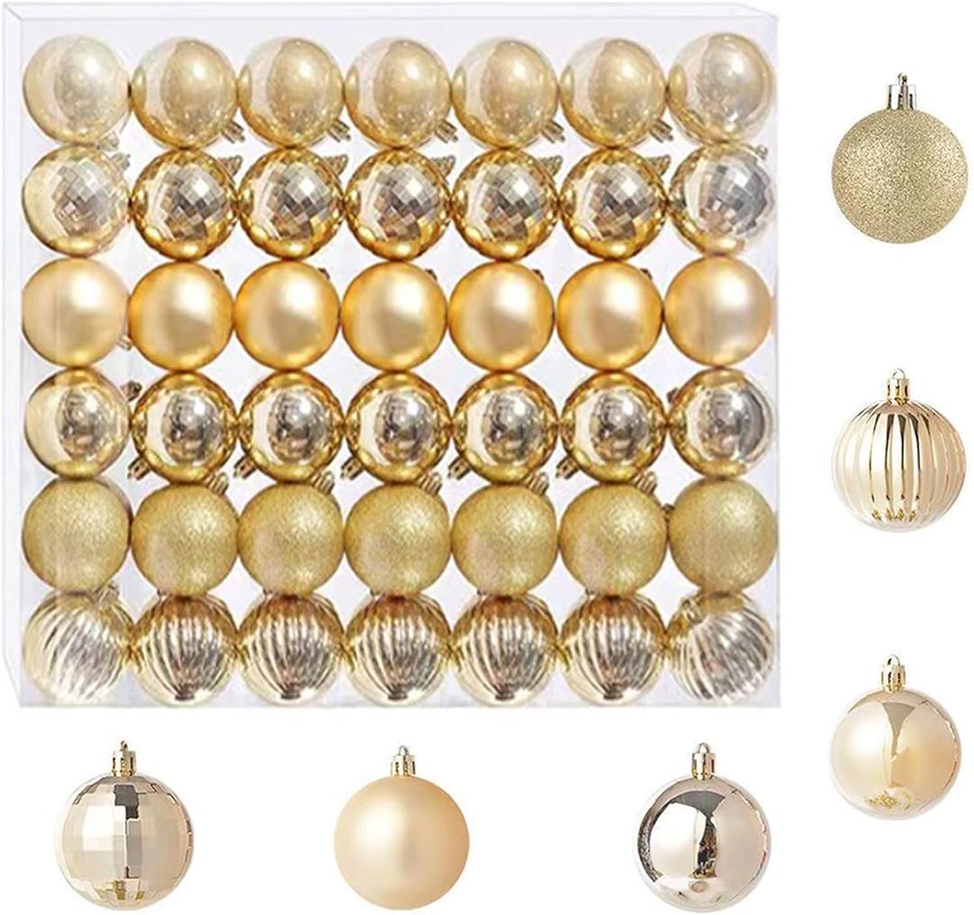 DITK-U 42pcs Glitter Christmas Balls Shatterproof Christmas Tree Baubles Xmas Tree Ornaments Baubles for Xmas Tree Holiday Wedding Party Decoration(Gold)