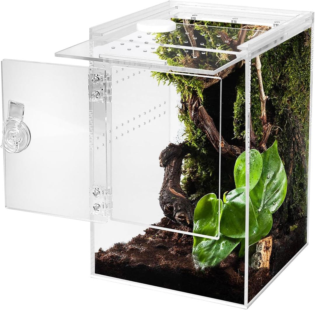 Front Opening Terrarium Jumping Spider Enclosure,Tall Arboreal Tarantula Enclosure Terrarium with Cross Ventilation,Waterproof Acrylic Reptile Enclosure (6*6*9in)