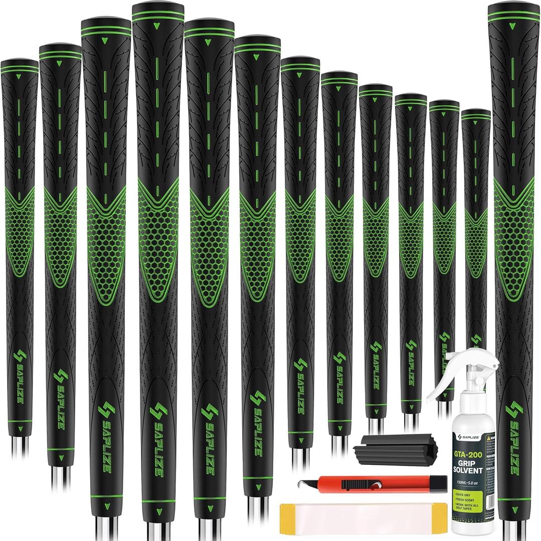 SAPLIZE Golf Grips Set of 13, Bundle with Tapes or Full Regripping Kit, Jumbo / Mid / Standard / Undersize, Women / Men Anti-slip Rubber Golf Club Grips