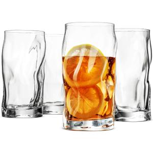 Bormioli Rocco Set Of 4 Sorgente Glasses, Crystal-clear Cocktail Glasses Barware, For Bourbon, Scotch, Water, Juice, Drinking Glasses Set, Made In Italy. (Highball)