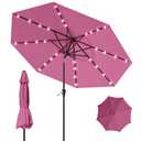 Tobeos 9FT Patio Umbrella with Solar Lights,Outdoor Market Umbrella with Tilt and Crank, LED Lighted Table Umbrella for Garden,Deck,Backyard,Pool,Beach (Rose Pink)
