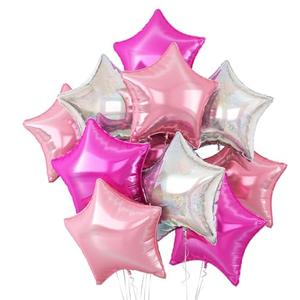 Pink Silver Star Balloons,10Pcs Rose Star Shaped Foil Balloons,18Inch Hot Pink Silver Laser Helium Balloon for Birthday,Anniversary,Engagement,Wedding Party Decorations