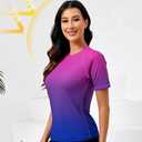 Halcurt Women's Built in Bra Rash Guard UPF 50 Two Piece Swimsuit Shirt and Board Shorts, L
