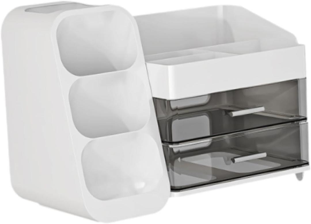 Desk Organizer with Drawers Cosmetic Storage Unit Dustproof Makeup Storage Organizer Cosmetic Organiser Case for Office Desk, White
