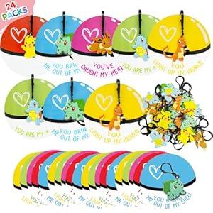 Valentines Day Gifts for Kids - 24 Valentines Cards for Kids Classroom with 24 Keychains Bulk Gifts for Boys Girls Toddlers Friends Classroom School Exchange Gifts, Valentines Party Favors