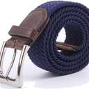 Canvas Elastic Fabric Woven Stretch Multicolored Braided Belts (X-Large, Navy Blue)