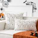 2 x UGASA Halloween Pillow Covers 18x18 Inch Set of 2 Cute Ghosts Throws Pillowcases Embroidery Soft Plush Faux Wool Cushion Cases for Fall Decor Gift Couch Sofa Chair Bedroom, Cream White