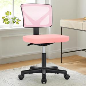 DUMOS Armless Office Chairs with Wheels Cute Home Desk Chair No Arms, Ergonomic Adjustable Swivel Rolling Task Chair, Comfy Mesh Mid Back Computer Work Vanity Chair for Small Spaces, Hot Pink