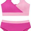 Girl's 2 Piece Swimsuit Solid Spaghetti Strap Bikini Sets Beach Bathing Suit Swimwear for Teen Girls (9-10 Years, Rose Red+pink)