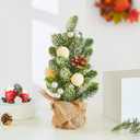 Burlap Small Christmas Tree Decor with Lights - Mini Tabletop Artificial Tree Centerpiece for Indoor Home Office Desk Holiday Decorations(White Ornament)