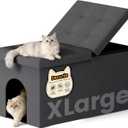 3-in-1 Cat Litter Box Enclosure with Odor Control, Multi-Functional Hidden Litter Box Furniture Bench, Dog Proof, Space-Saving Ottoman Cabinet with Flip-Up Lid, Extra Large, Dark Grey