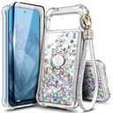 WDHD Compatible with Google Pixel 9 Pro XL Case Crystal Gem | Bling Sparkly Glitter Liquid Cute Phone Cover for Women Girl with Tempered Glass Screen Protector/ Ring Holder/ Diamond Wrist Strap Lanyard