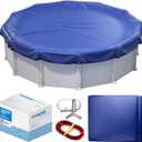 Winter Pool Cover 24 ft Round for Above Ground | Extra Thick & Durable Above-Ground Pool Cover | Sapphire Series of Premium Cold- and UV-Resistant Pool Cover | by Yankee Pool Pillow (Blue)