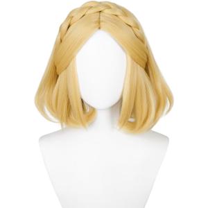 Half and Half Short Blonde Princess Costume Wig Blonde Bob Braided Wigs 13.7'' Synthetic Hair for Halloween Women Party