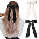 2PCS Hair Bows Hair Clip Beige Black Hair Ribbon Ponytail Holder Accessories Slides Metal Clips Hair Bow for Women Girls Toddlers Teens Kids