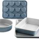Nordic Ware Brilliant™ Colorful 4-Pc Baking Set, Nonstick made without PFAS or PTFE for safe cooking; Reinforced steel rim prevents warping; Half Sheet, 9x13 Inch Pan, 9-Inch Round Pan and Muffin Pan, LPNPMGV0092078, Dents