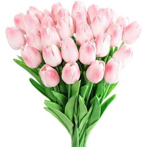 20pcs Pink Faux Tulips Flowers Fake Flowers Bouquets 13.5" Mother's Day Easter ValentineS Day Gifts in Home Kitchen Wedding Dining Table Decorations Aesthetic No Odor