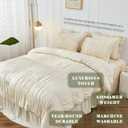 Bonlino King Size Comforter Set Bedding - Ruched Wheat Comforter King Bed Set Boho Shabby Chic 3 Piece Ruffle Comforter Set with Pillow White Fluffy Soft and Luxury