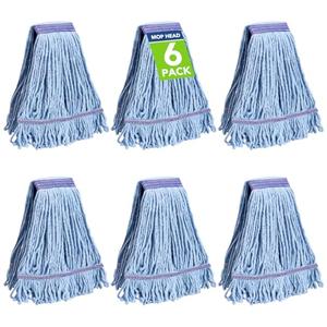 6 Pack Commercial Mop Head Replacement – Heavy Duty Mop Head for General and Floor Cleaning | Industrial Wet Mops | Washable Refill, Reusable, Looped End Mopheads | Hardwood, Concrete