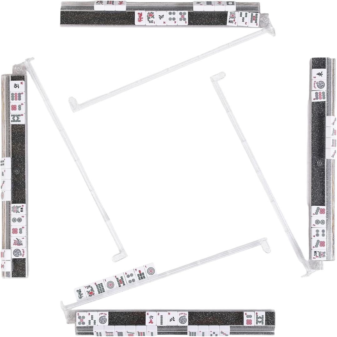 Mahjong Racks with Pushers, Anti-Slip Design Clear All-in-One Mahjong Racks and Pushers - Modern American Mahjong Tile Racks Set of 4 (Bling Clear)
