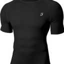 Roadbox Compression Shirt Men Short Sleeve, Cool Dry Base Layer Athletic Undershirts, Workout T-Shirt for Sports Gym Running (Black, XL)