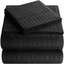 Elaine Karen Full Sheet Set - 4-Piece Striped Full Size Bed Sheets - Soft & Cooling Deep Pocket Full Bed Sheet Set - Wrinkle-Free Microfiber Bedding with 1 Fitted Sheet, 1 Flat Sheet, 2 Pillowcases (Black)