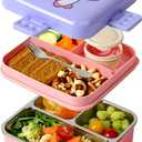 Freshmage Stainless Steel Double-Layer Bento Box Container with 3 Compartments, Large Capacity Leakproof and BPA Free Bento Lunch Box, Durable,Drop-Proof, Dishwasher Safe, Pink, 8.26*8.14*4.01in