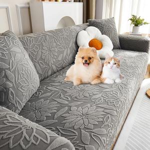 Pet Couch Covers for Sofa, Boho 3D Floral Couch Protector for Dogs with 2 Pillow Covers 18x18, Soft Comfy Washable Plush Sofa Mat Pet Bed Couch Slipcover (Dark Gray,S)