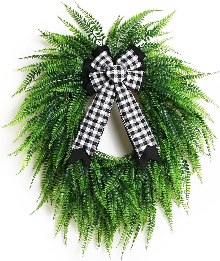 Wreaths for Front Door,22" Spring Summer Greenery Boston Fern Leaf for Outdoor Wreath Home Farmhouse Wall Window Decor