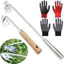 24 inch Garden Weed Puller Tool,Hand Weeder Tool with Long Handle,2 Pcs Weeding Pulling Tool,Gardening Weed Removal Tools,Stainless Steel,Artifact Uprooting Weed Remover Tool (3+4 Teeth)