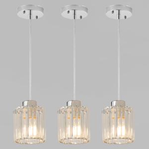 Silver 3-Pack Pendant Lighting for Kitchen Island, Hanging Light Fixture for Ceiling, Farmhouse Dining Room Lights for Bedroom, Hallway, Kitchen Island Lighting, E26 Base, Bulbs Not Included (1 Light Black Strip Glass 3 Packs)