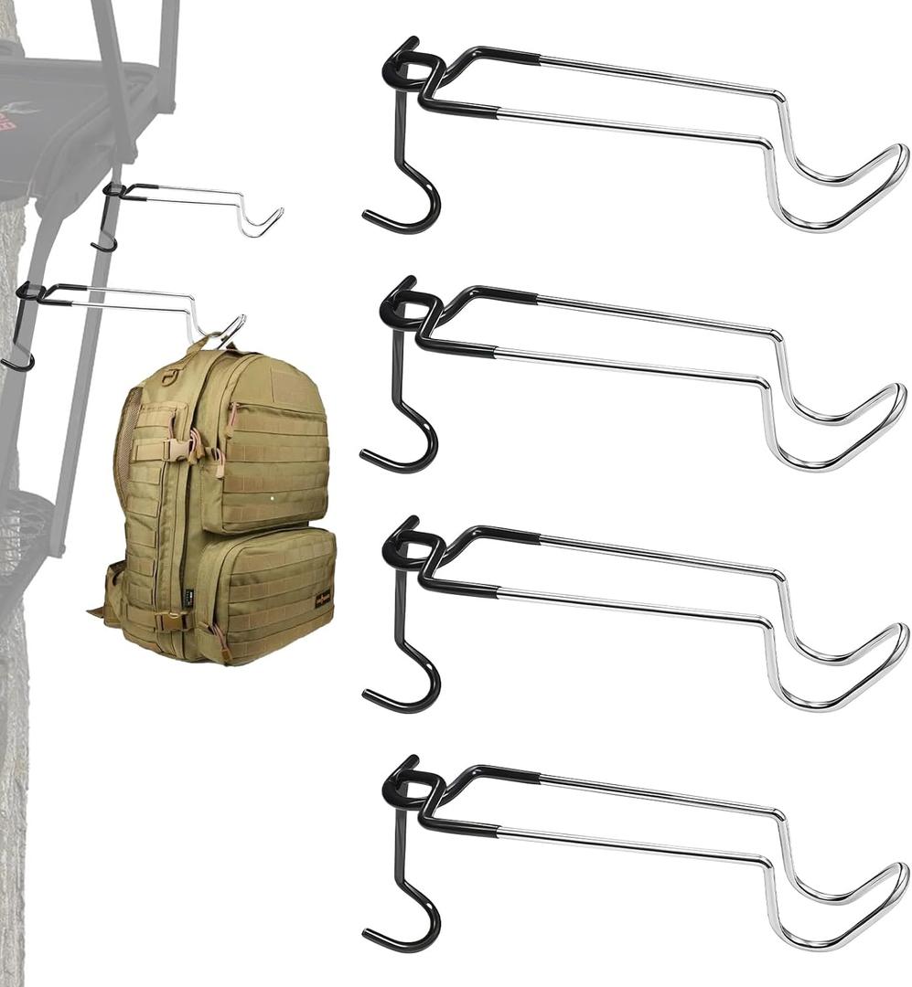 Metal Hunting Tree Stand Hooks - Bow Hanger for Tree Stand Gun Holder, Non-Slip Tree Stand Accessories, Easy Clamps on, Fits 0.75" to 1.25" Round & 1" Square Tree Saddle Seat