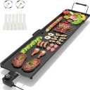 35" Electric Griddle Teppanyaki Grill, Nonstick Extra Large Cooking Plate for Pancake Barbecue, Indoor Outdoor Table Top Grill with Adjustable Temperature & Drip Tray, 2000W