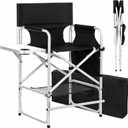 Makeup Artist Chair, 41'' Foldable Tall Directors Chairs w/Side Table Cup Holder Storage Bag and Footrest, Portable Makeup Chair, 400LBS Load Capacity, Black