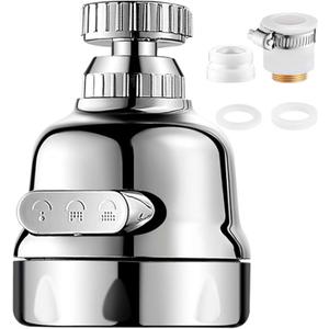 Kitchen Faucet Head Replacement, 360 Faucet Extender 3 Mode Adjustable Kitchen Faucet Spray Universal Aluminum Adapter Anti -Splash Kitchen Sink Accessories