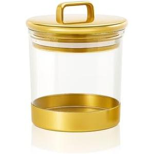 16oz Gold Storage Jar with Lid – Clear PET Canister for Kitchen, Bathroom, or Office | Airtight Decorative Container for Snacks, Bath Bombs, Cotton Balls, and More Pack of 2